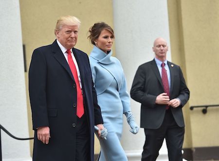 US President-elect Donald Trump and his wife Melania leave St. John's Episcopal Church on January 20, 2017, before Trump's inauguration. / AFP / Nicholas Kamm        (Photo credit should read NICHOLAS KAMM/AFP/Getty Images)