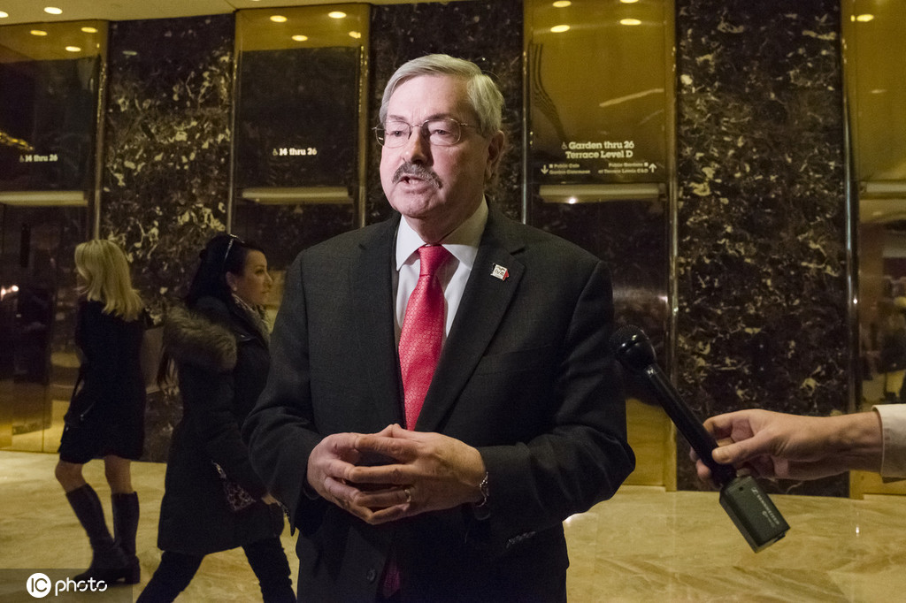 Following his meeting with United States President-elect Donald Trump, Governor Terry Branstad (Republican of Iowa) speaks to the press in the lobby of Trump Tower in New York, New York, USA on December 6, 2016. 
Credit: Albin Lohr-Jones / Pool via CNP Photo via Newscom