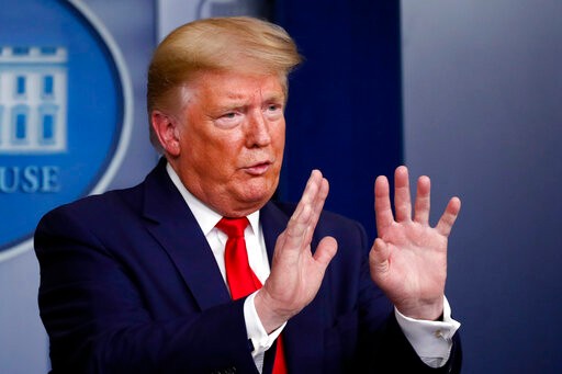 President Donald Trump speaks about the coronavirus in the James Brady Press Briefing Room of the White House, Friday, April 3, 2020, in Washington. (AP Photo/Alex Brandon)