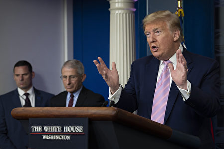 US President Donald Trump speaks during the daily briefing on the novel coronavirus, COVID-19, at the White House on April 4, 2020, in Washington, DC. (Photo by JIM WATSON / AFP)