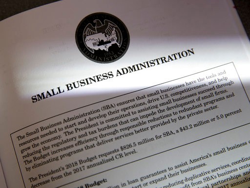 Proposals for the Small Business Administration (SBA) in President Donald Trump's first budget are displayed at the Government Printing Office in Washington, Thursday, March, 16, 2017. The $1.15 trillion presentation proposes a reordering of national spending priorities, pumping significantly more money into the military and homeland security while sharply cutting foreign aid, medical research and the arts. The document also proposes money for the U.S.-Mexico border wall Trump vowed in his campaign to have Mexico finance. The EPA also takes a big hit in the budget proposal. (AP Photo/J. Scott Applewhite)