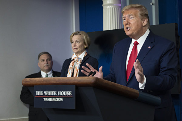 US President Donald Trump speaks during a Coronavirus Task Force press briefing at the White House in Washington, DC, on April 18, 2020. (Photo by JIM WATSON / AFP)