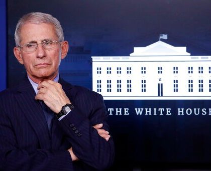 Dr. Anthony Fauci, director of the National Institute of Allergy and Infectious Diseases, listens during a briefing about the coronavirus in the James Brady Press Briefing Room of the White House, Wednesday, April 1, 2020, in Washington. (AP Photo/Alex Brandon)