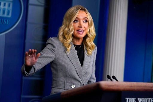 White House press secretary Kayleigh McEnany speaks during a press briefing at the White House, Friday, May 8, 2020, in Washington. (AP Photo/Evan Vucci)