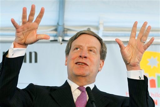 Stanley Druckenmiller, Chairman of Harlem Children's Zone Promise Academy, speaks at the groundbreaking for the school's new campus, Wednesday, April 6, 2011 in New York. (AP Photo/Mark Lennihan)