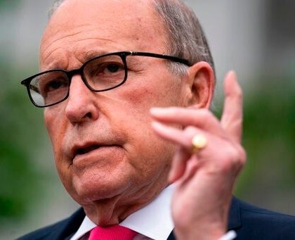 White House chief economic adviser Larry Kudlow speaks to reporters about the unemployment numbers caused by the coronavirus, at the White House, Friday, May 8, 2020, in Washington. (AP Photo/Evan Vucci)
