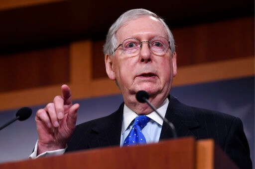 Senate Majority Leader Mitch McConnell of Ky., speaks during a news conference on Capitol Hill in Washington, Tuesday, March 17, 2020. (AP Photo/Susan Walsh)
