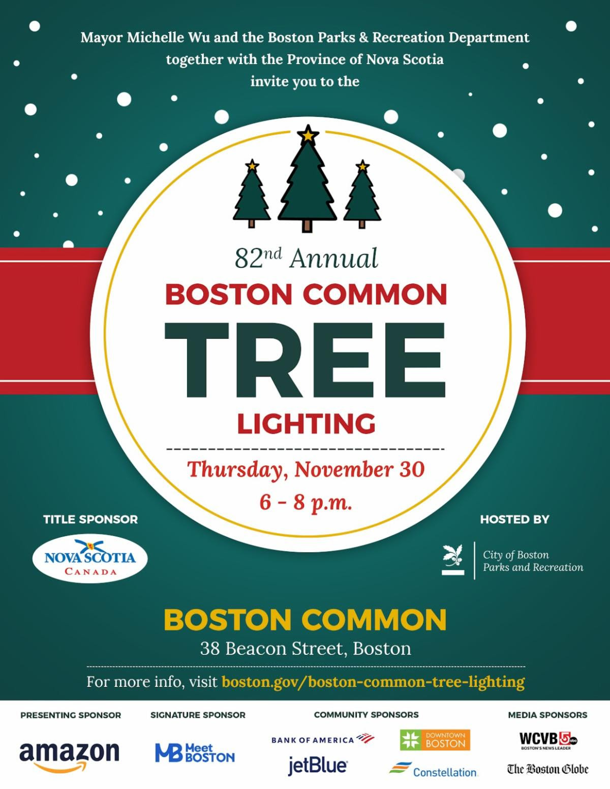 吴弭市长于 11 月 30 日主持波士顿官方圣诞树亮灯活动