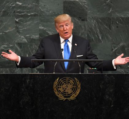 US President Donald Trump addresses the 72nd Annual UN General Assembly in New York on September 19, 2017. / AFP PHOTO / TIMOTHY A. CLARY