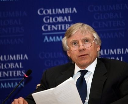 Columbia University President Lee C. Bollinger, delivers a speech during the opening ceremoney of the  Columbia University Global Center in Amman, Jordan, Sunday, March, 22, 2009. This center is among the first of what the university plans as a network of centers around the world to promote and facilitate international collaborations, new research projects, academic programming and study abroad, enhancing Columbias historical commitment to global scholarship. (AP Photo/Nader Daoud)