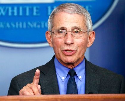 Dr. Anthony Fauci, director of the National Institute of Allergy and Infectious Diseases, speaks about the coronavirus in the James Brady Press Briefing Room of the White House, Tuesday, April 7, 2020, in Washington. (AP Photo/Alex Brandon)