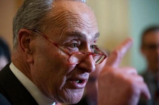 Senate Minority Leader Chuck Schumer of N.Y., speaks about the coronavirus outbreak, after their policy luncheon, on Capitol Hill, Tuesday, March 10, 2020, in Washington. (AP Photo/Alex Brandon)