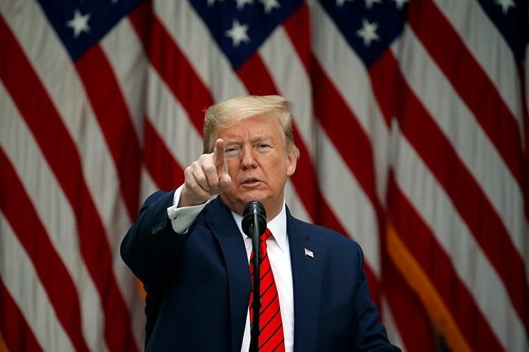 President Donald Trump speaks about the coronavirus during a press briefing in the Rose Garden of the White House, Monday, May 11, 2020, in Washington. (AP Photo/Alex Brandon)