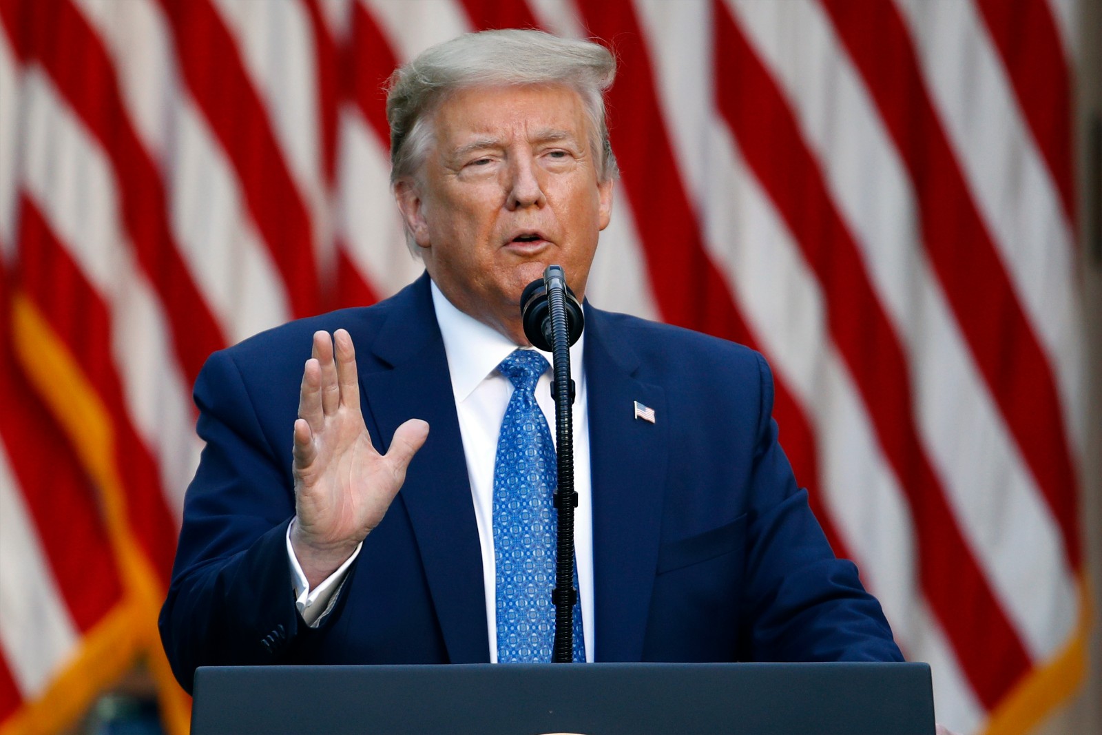 President Donald Trump speaks in the Rose Garden of the White House, Monday, June 1, 2020, in Washington. (AP Photo/Patrick Semansky)