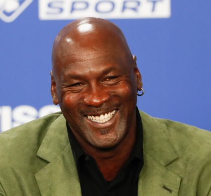 Former basketball superstar Michael Jordan speaks during a press conference ahead of NBA basketball game between Charlotte Hornets and Milwaukee Bucks in Paris, Friday, Jan. 24, 2020. (AP Photo/Thibault Camus))