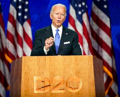 Democratic presidential candidate former Vice President Joe Biden speaks during the fourth day of the Democratic National Convention, Thursday, Aug. 20, 2020, at the Chase Center in Wilmington, Del. (AP Photo/Andrew Harnik)