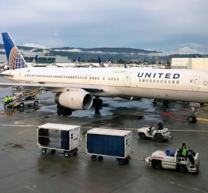 FILE - In this Dec. 25, 2019, file photo workers load baggage into a United Airlines plane at San Francisco International Airport in San Francisco. United Airlines reports financial results Tuesday, Jan. 21, 2020. (AP Photo/Jeff Chiu, File)