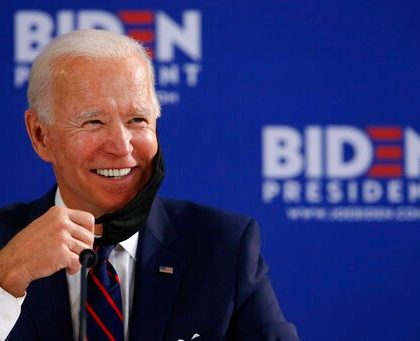 Democratic presidential candidate former Vice President Joe Biden smiles while speaking during a roundtable on economic reopening with community members, Thursday, June 11, 2020, in Philadelphia. (AP Photo/Matt Slocum)